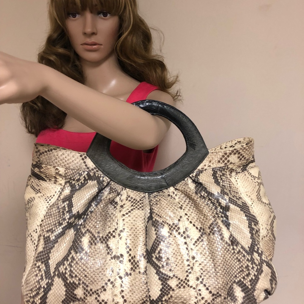 LAI Genuine Python Pamela Snakeskin Top Handle Bag
